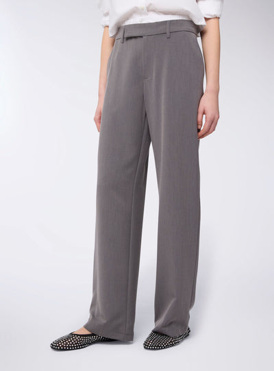 Pantaloni melange wide leg con fascia in vita a contrasto
