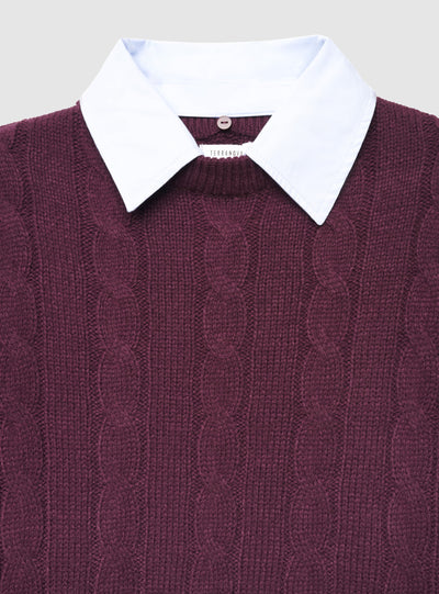 Maglia con trecce e collo camicia