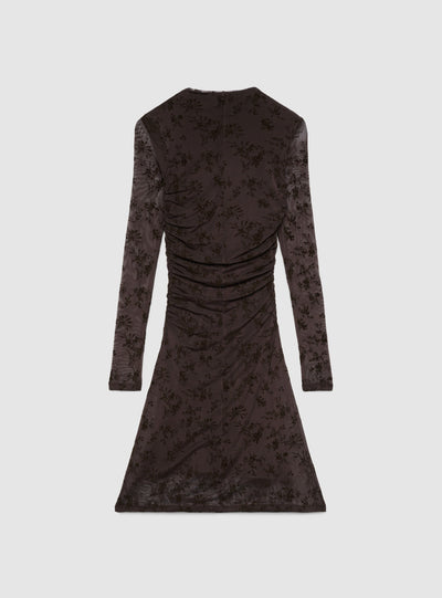 Vestito aderente con arricciature e stampa floreale