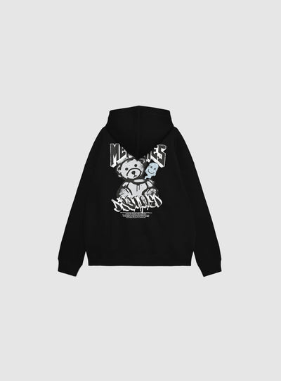 Felpa boxy con cappuccio e stampa orsetto