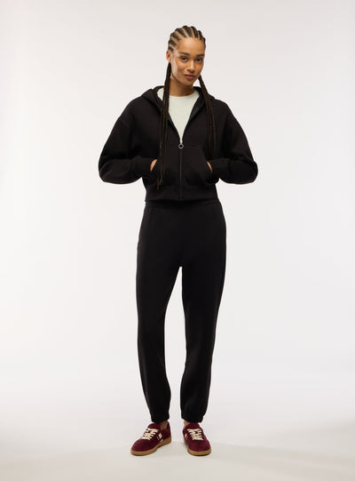 Felpa crop con zip e cappuccio