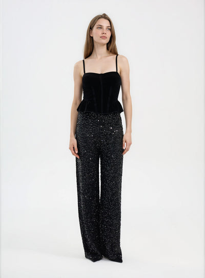 Pantaloni wide leg con paillettes