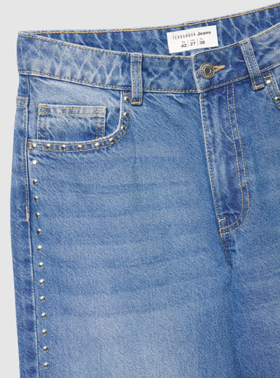 Jeans wide leg con borchie