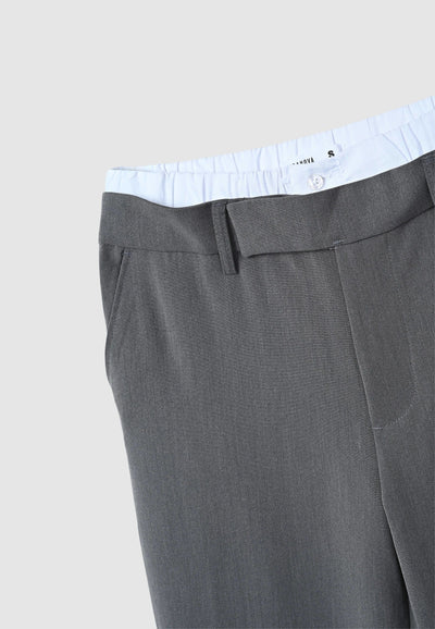 Pantaloni melange wide leg con fascia in vita a contrasto