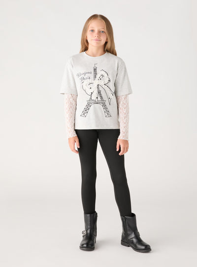 T-shirt a maniche lunghe con stampa e applicazioni