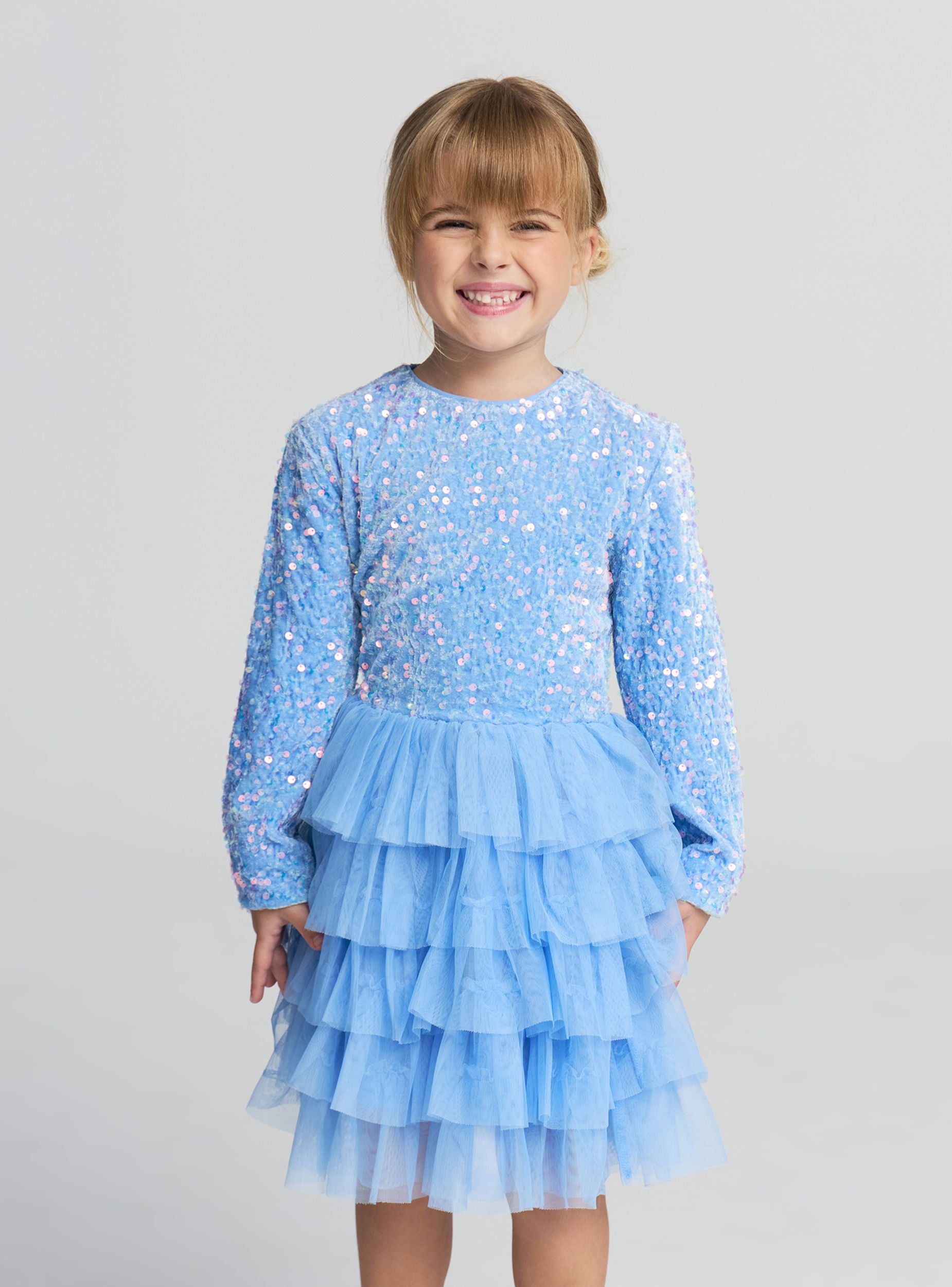 sequin tiered long sleeve tulle dress Mac Duggal
