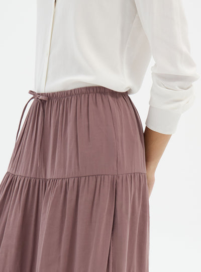 Long tiered skirt with drawstring waistband