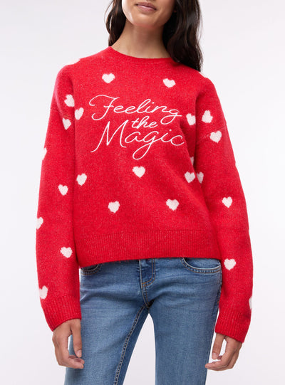 Pullover ampio con cuori e scritta