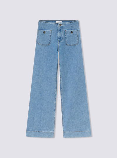 Jeans wide leg chiari con tasche applicate