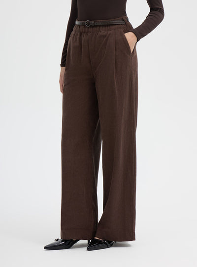 Pantaloni wide leg in velluto con cintura