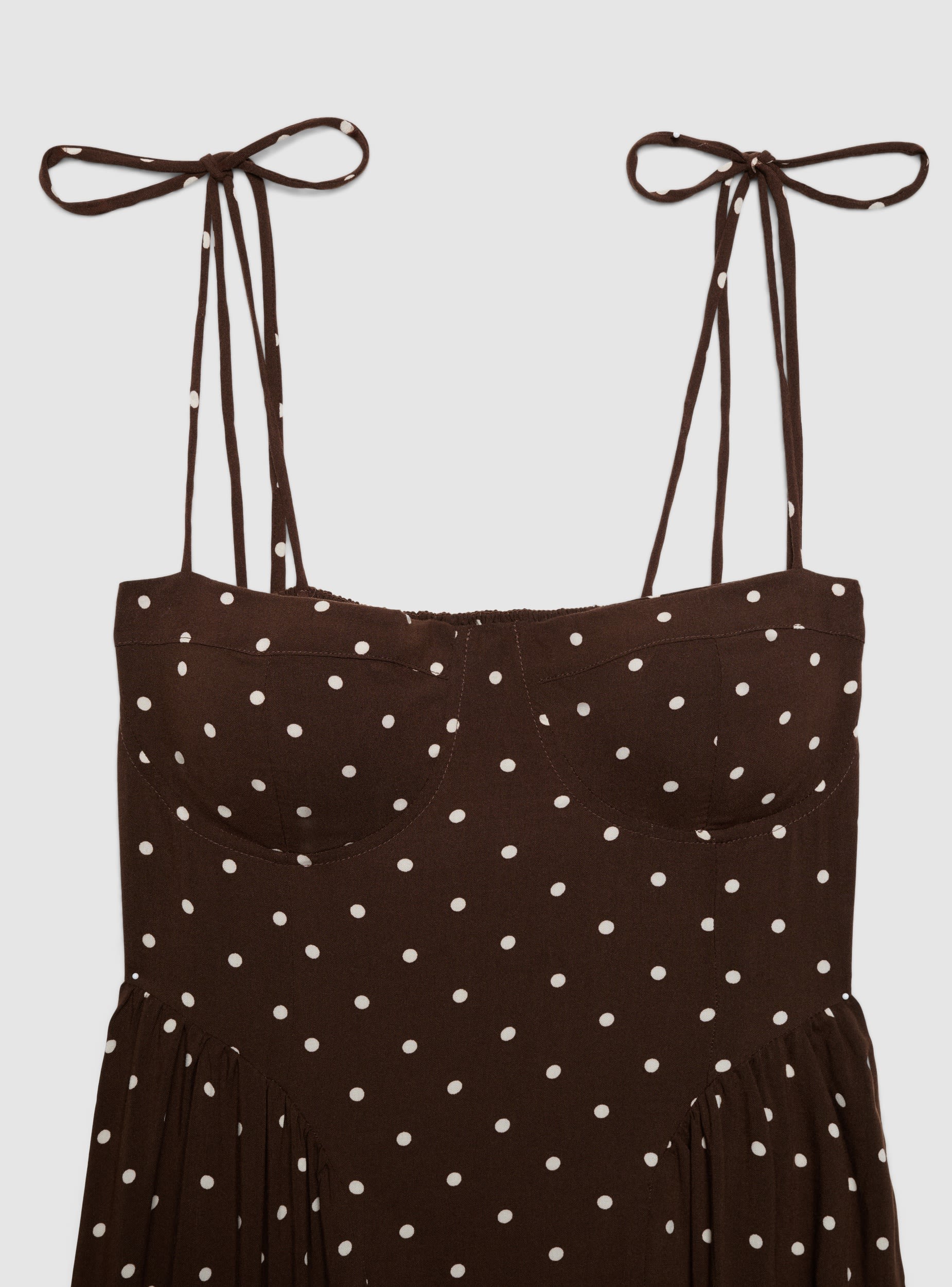 Long polka dot dress with tied straps - Terranova Long polka dot dress with tied straps - Terranova