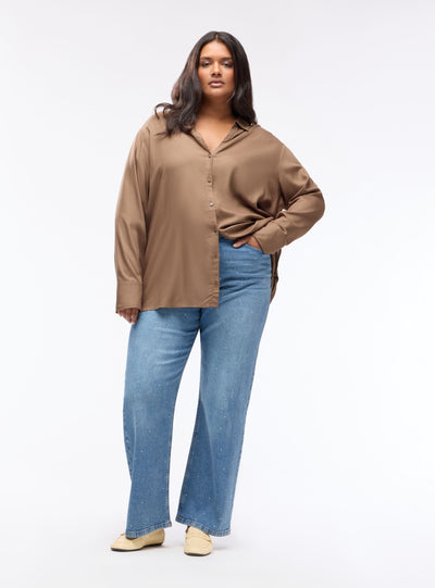 Jeans wide leg con strass