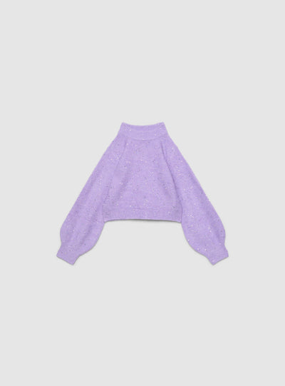 Maglia crop da bambina con collo alto e paillettes