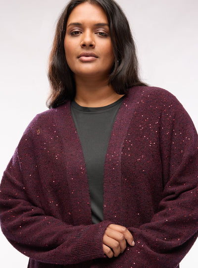 Cardigan aperto con micro paillettes