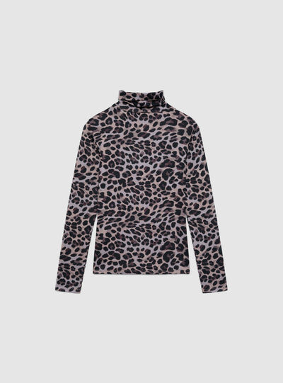 T-shirt manica lunga con stampa animalier e collo alto