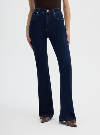 Jeans a zampa a vita alta tinta unita