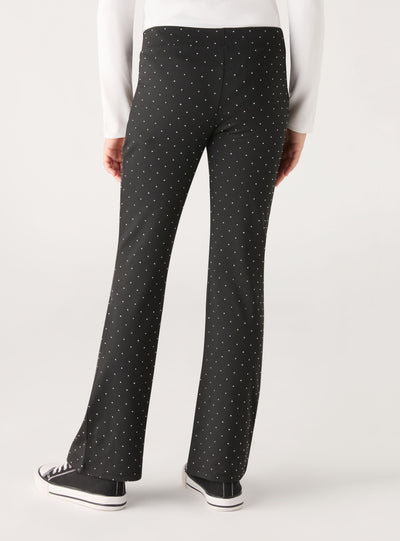 Long flared leggings with rhinestones