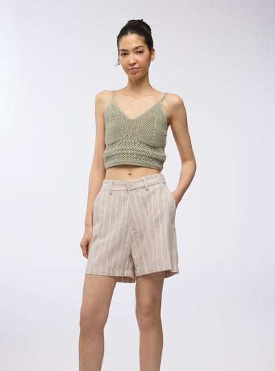 Bermuda a righe in misto lino