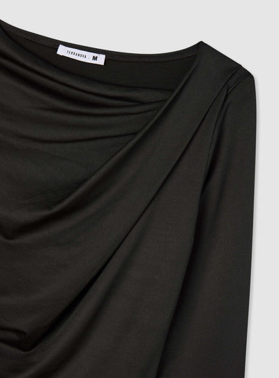 T-shirt manica lunga drappeggiata a tinta unita