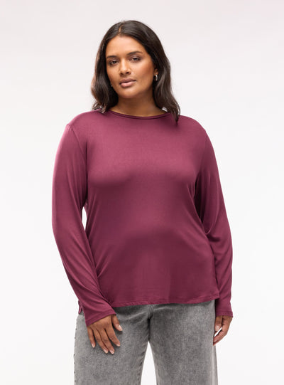 Langarm-T-Shirt mit Rundhalsausschnitt in Uni-Farbe