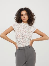 White wool Lace mock polo neck T shirt Buy Online Terranova