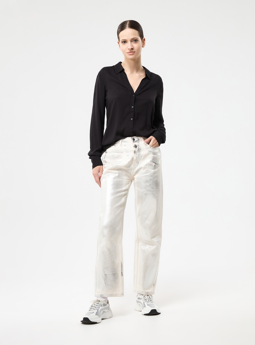 Camicia coreana a tinta unita Bianco lana - Acquista Online