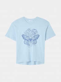 Sky-blue Oversized T-shirt with butterfly print - Buy Online