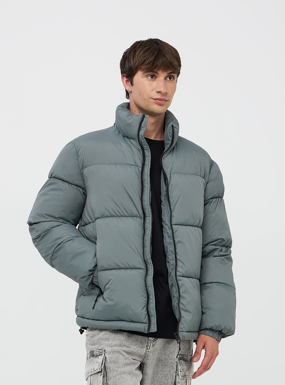 Giacca invernale imbottita puffy senza cappuccio Verde pastello Acquista Online Terranova