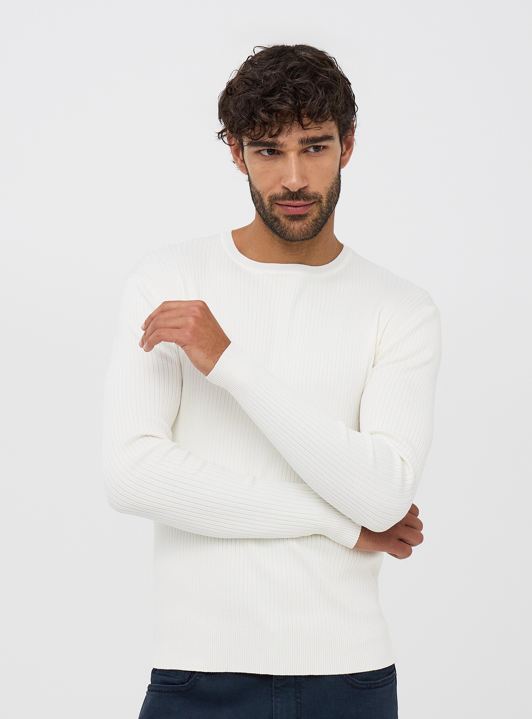 Maglia aderente a costine Bianco lana Acquista Online Terranova