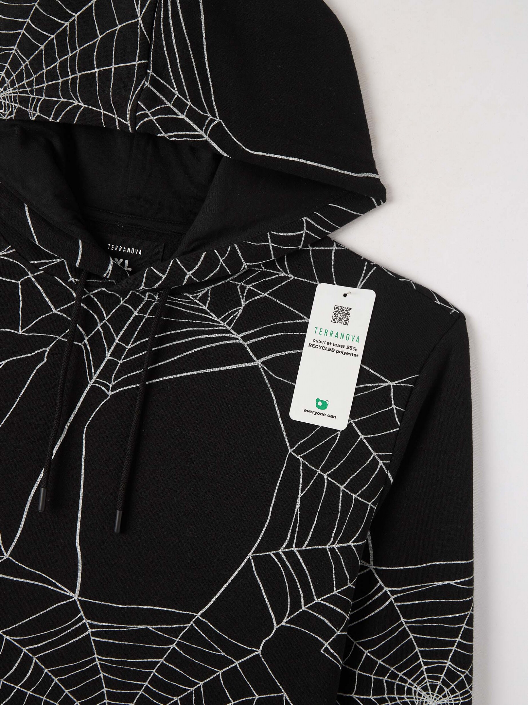 Hoodie with cobweb print var black Terranova