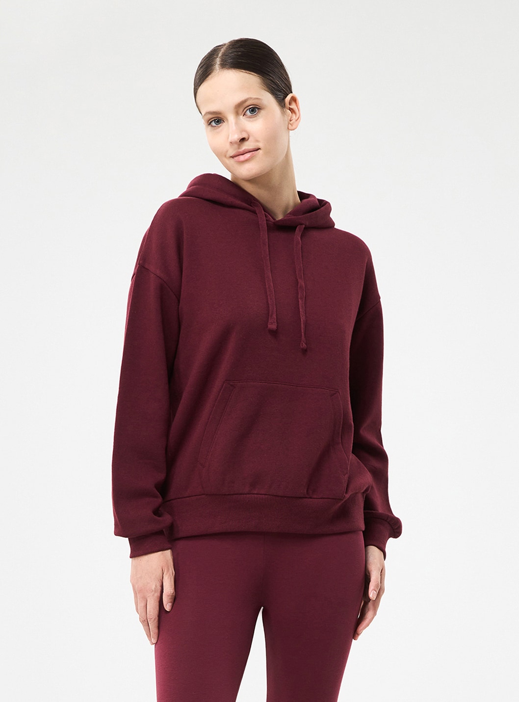 Felpa tinta unita con cappuccio Bordeaux Acquista Online Terranova