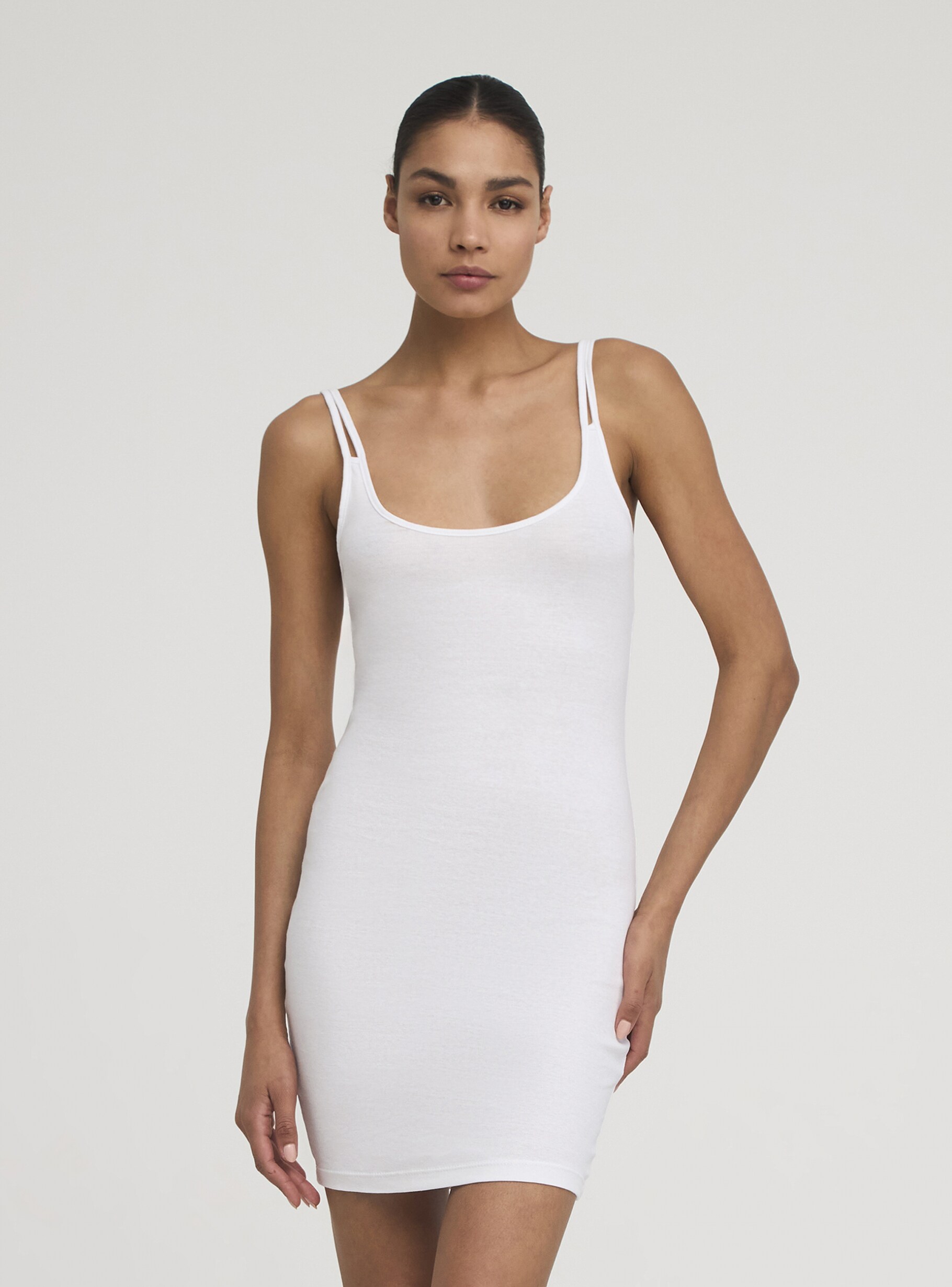 Optical white Tank-top dress with double shoulder strap