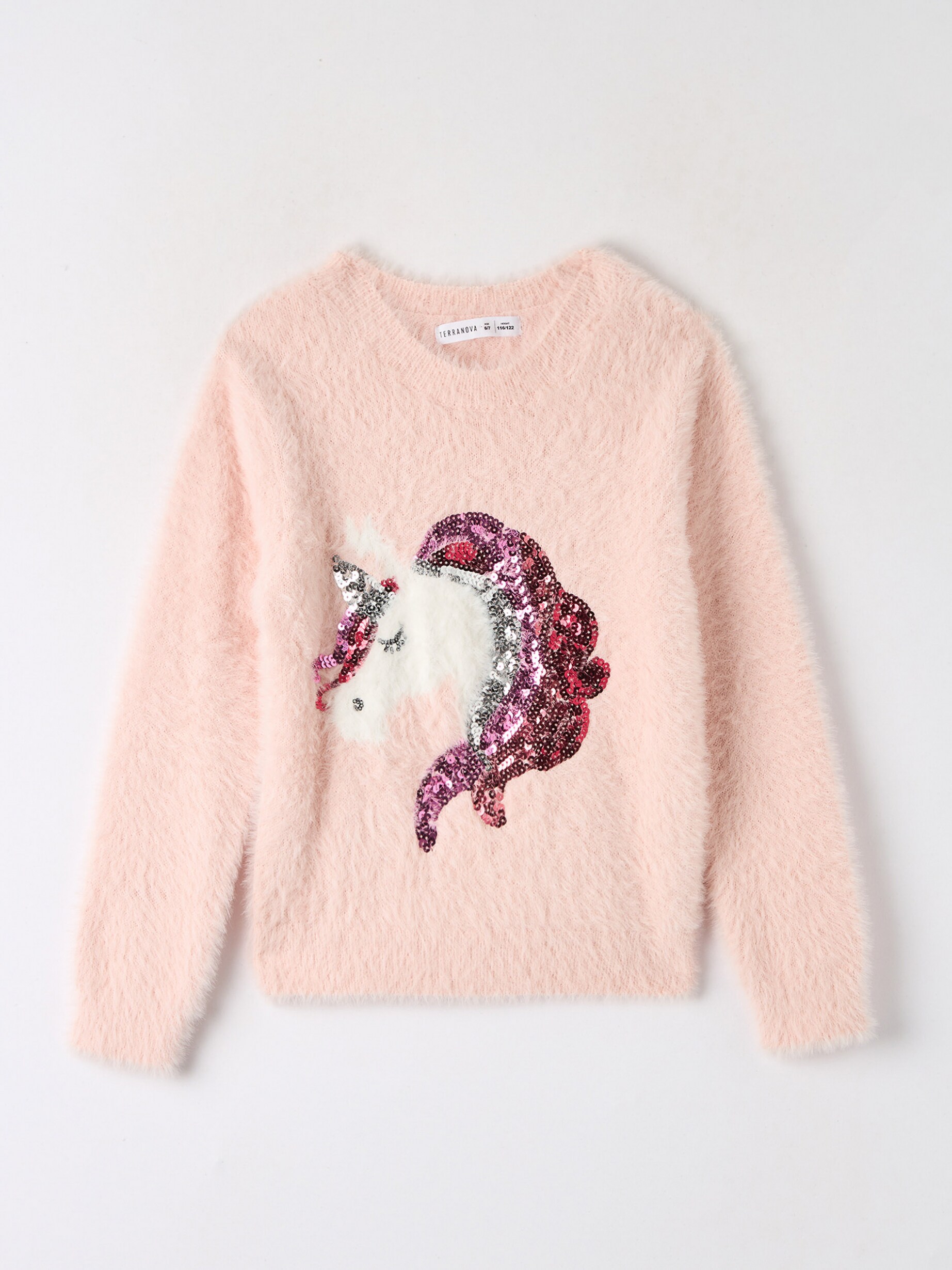 Maglia girocollo con unicorno rosa cipria Terranova
