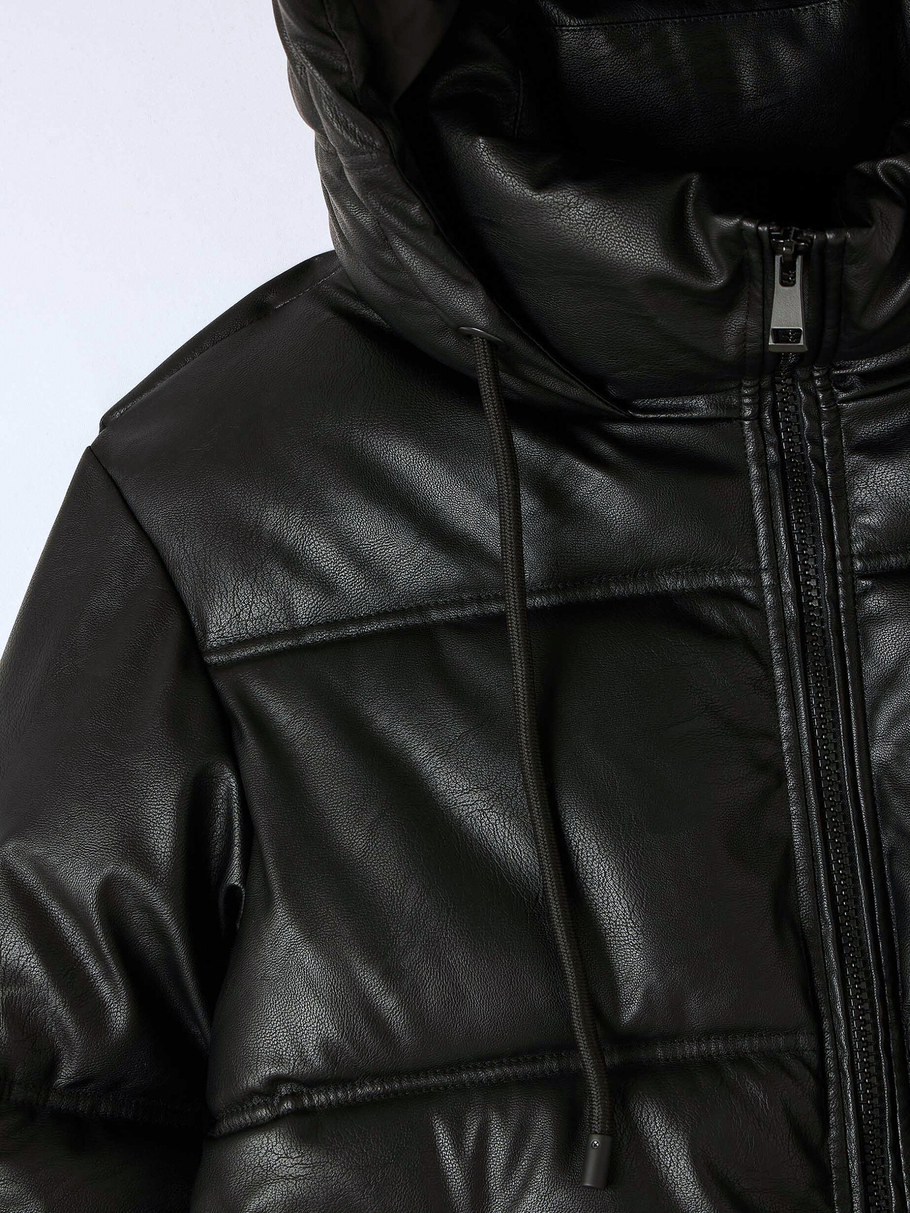 Padded leather effect puffer jacket with hood black Terranova