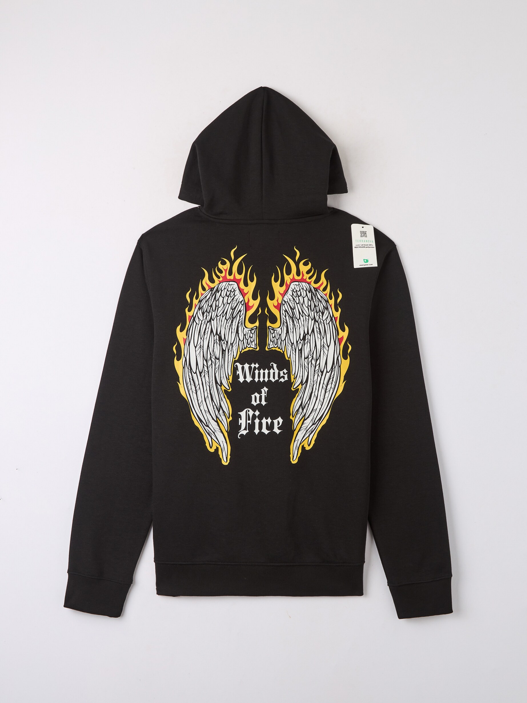 Black Hoodie with wings and flame print on back Buy Online Terranova