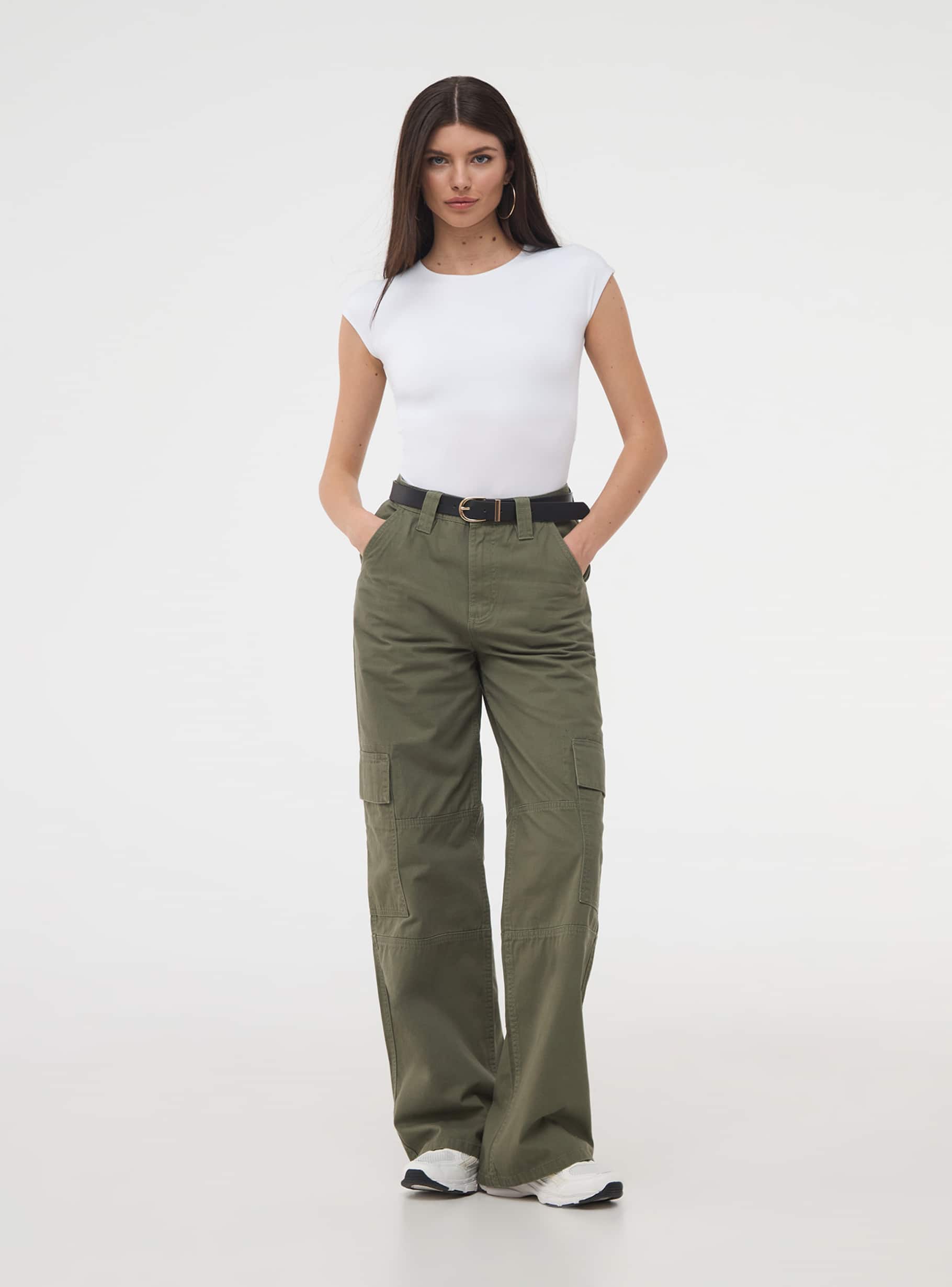 Pantaloni cargo tinta unita Verde militare Acquista Online Terranova