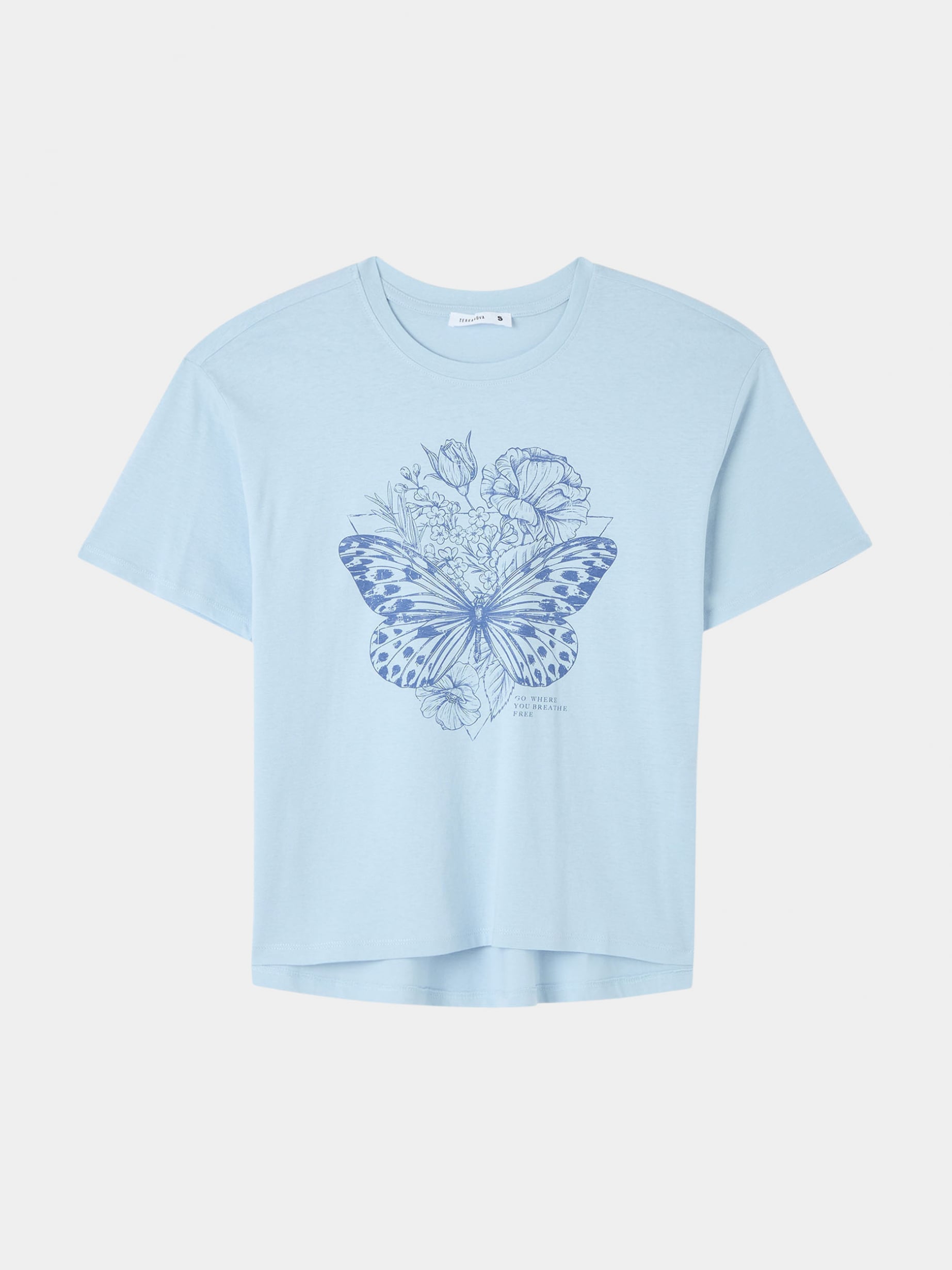 Sky-blue Oversized T-shirt with butterfly print - Buy Online