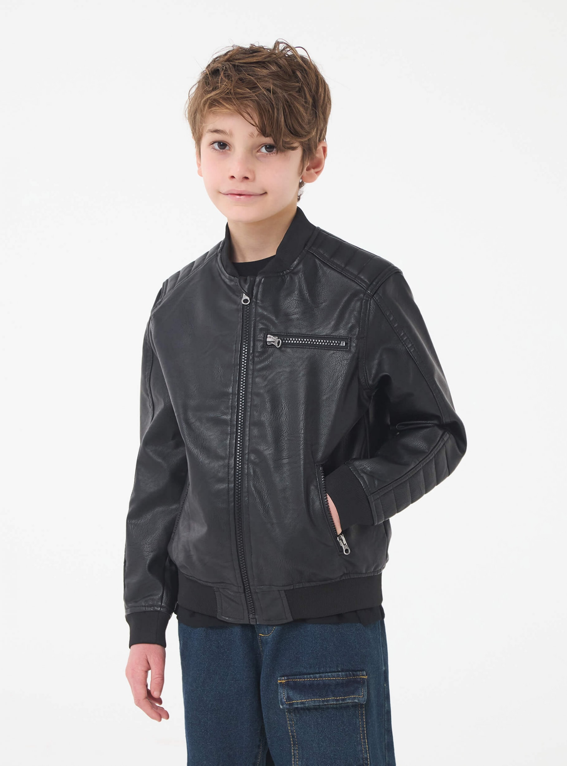 Black Leather-effect bomber jacket - Buy Online | Terranova