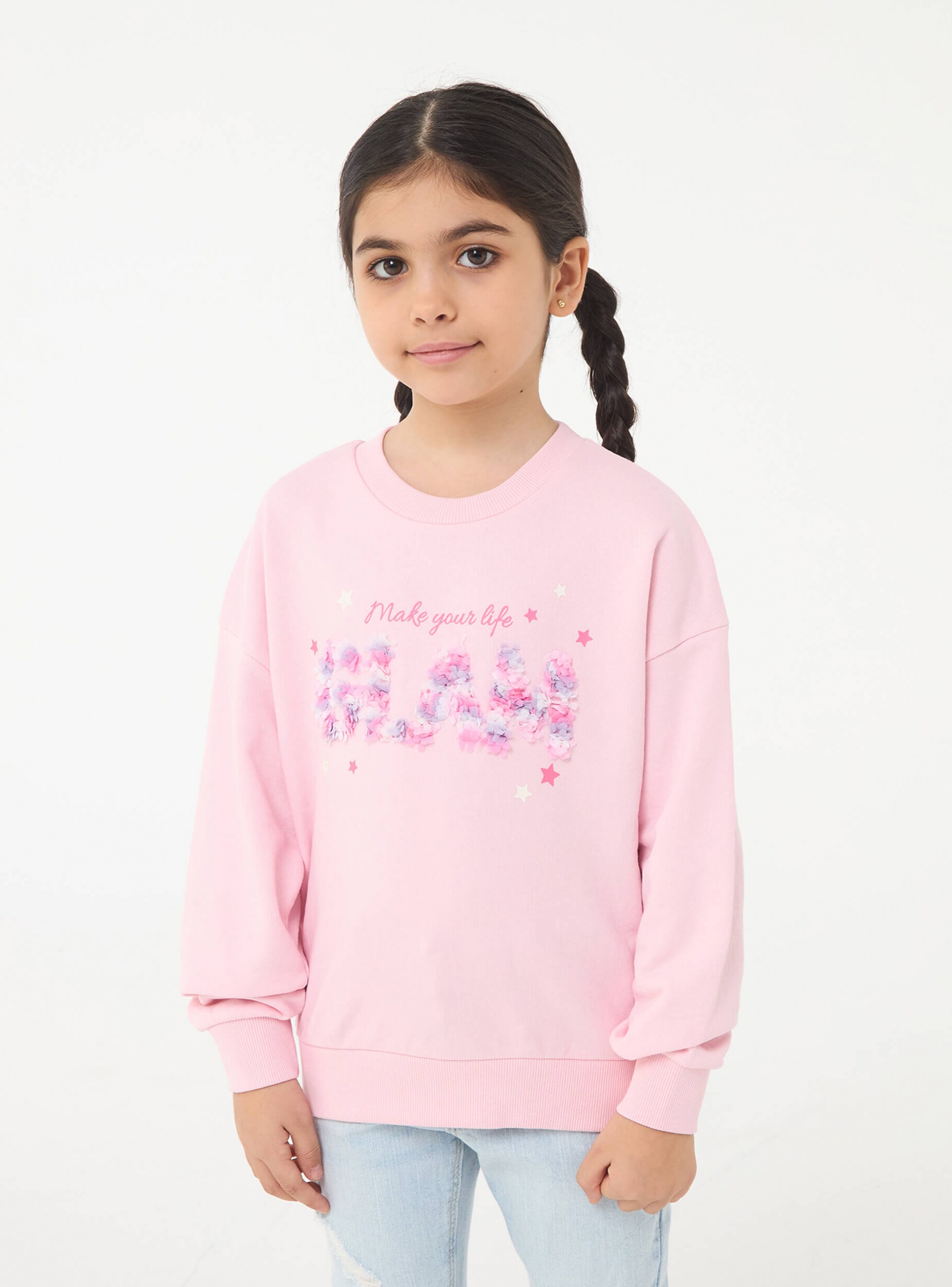 Pink Hoodless sweaT shirt with appliques Buy Online Terranova