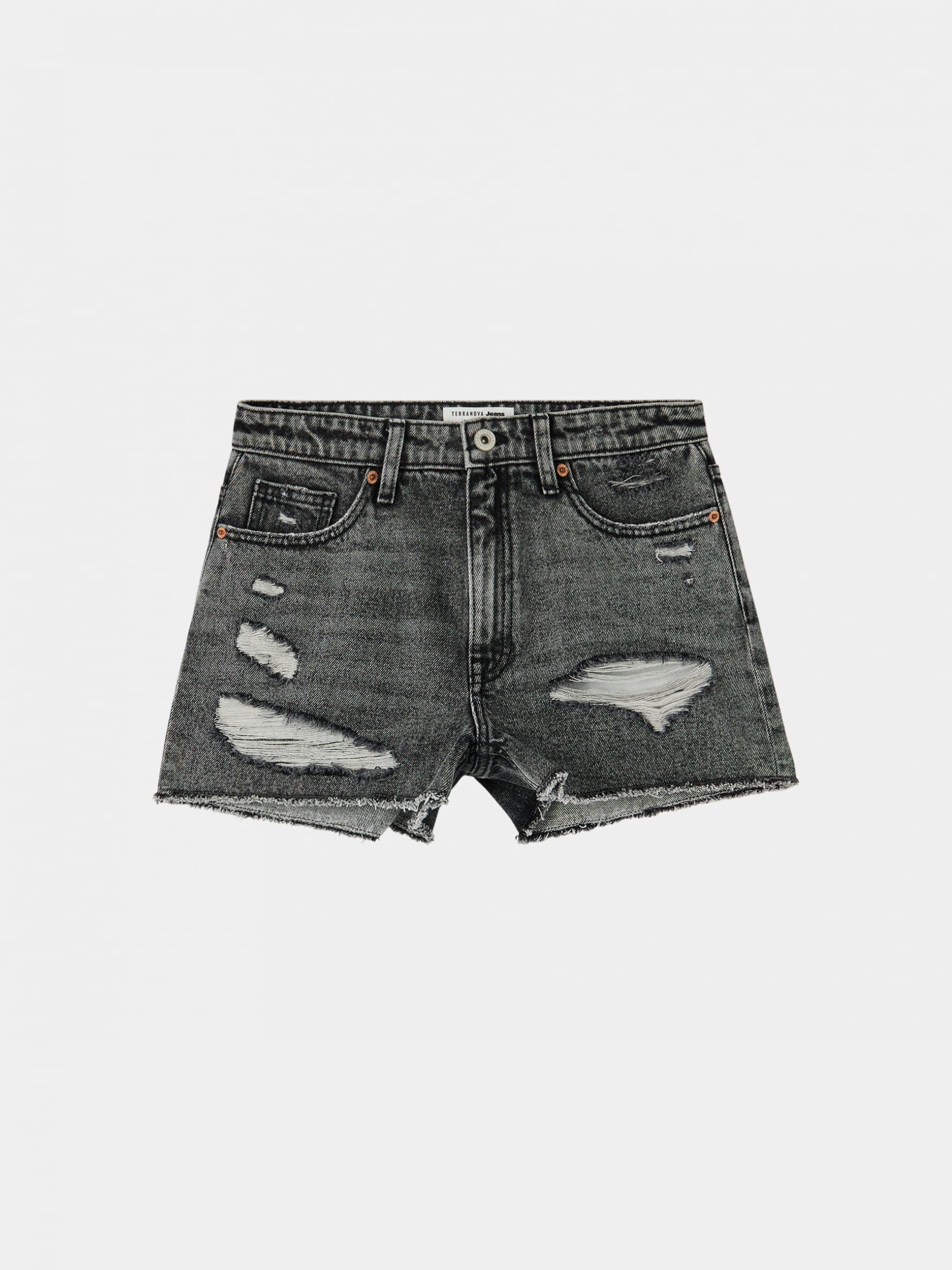 【BAON】Timmy Washing Bermuda Denim Pants Denim grey Mom fit denim shorts with rips - Buy Online