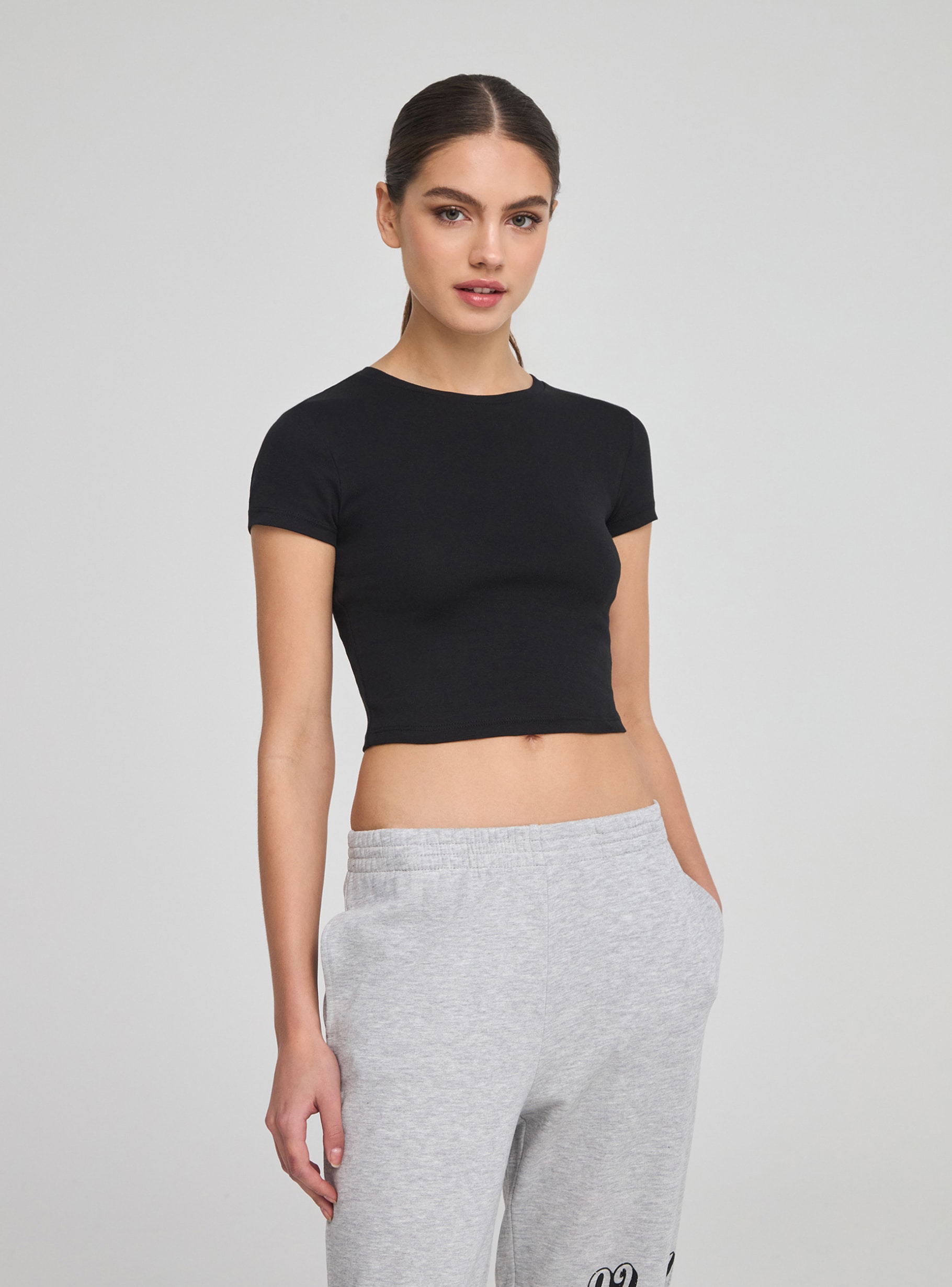 Cropped plain t shirts clearance