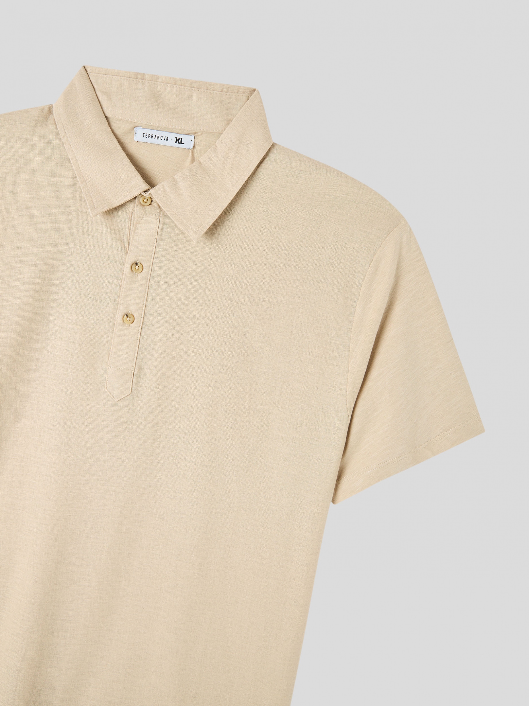 Beige light Linen polo shirt in bi-fabric - Buy Online
