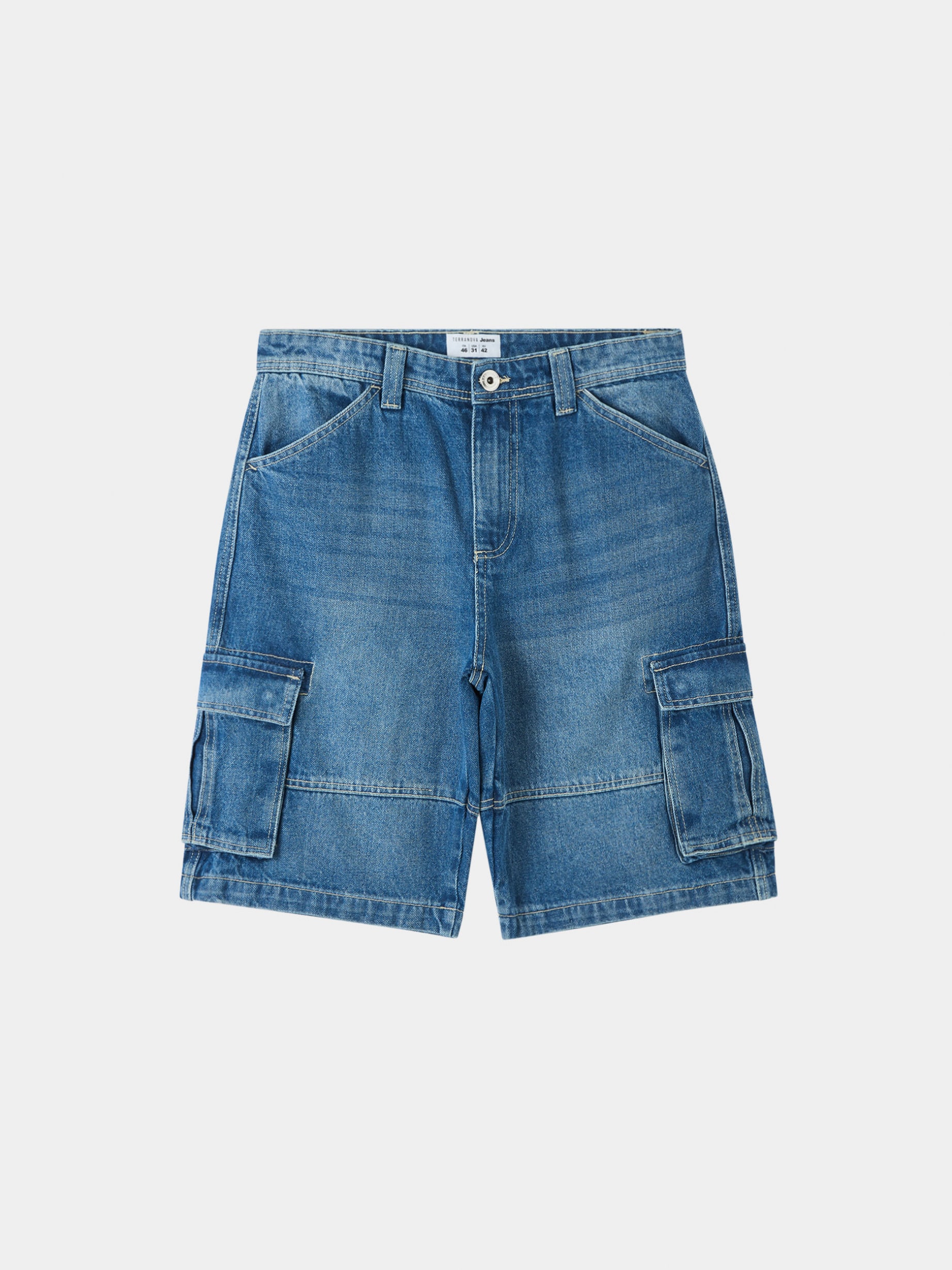 【KOOLOSET】Tin Washing Bermuda Cargo Denim Dark blue denim Dyed denim cargo shorts - Buy Online | Terranova