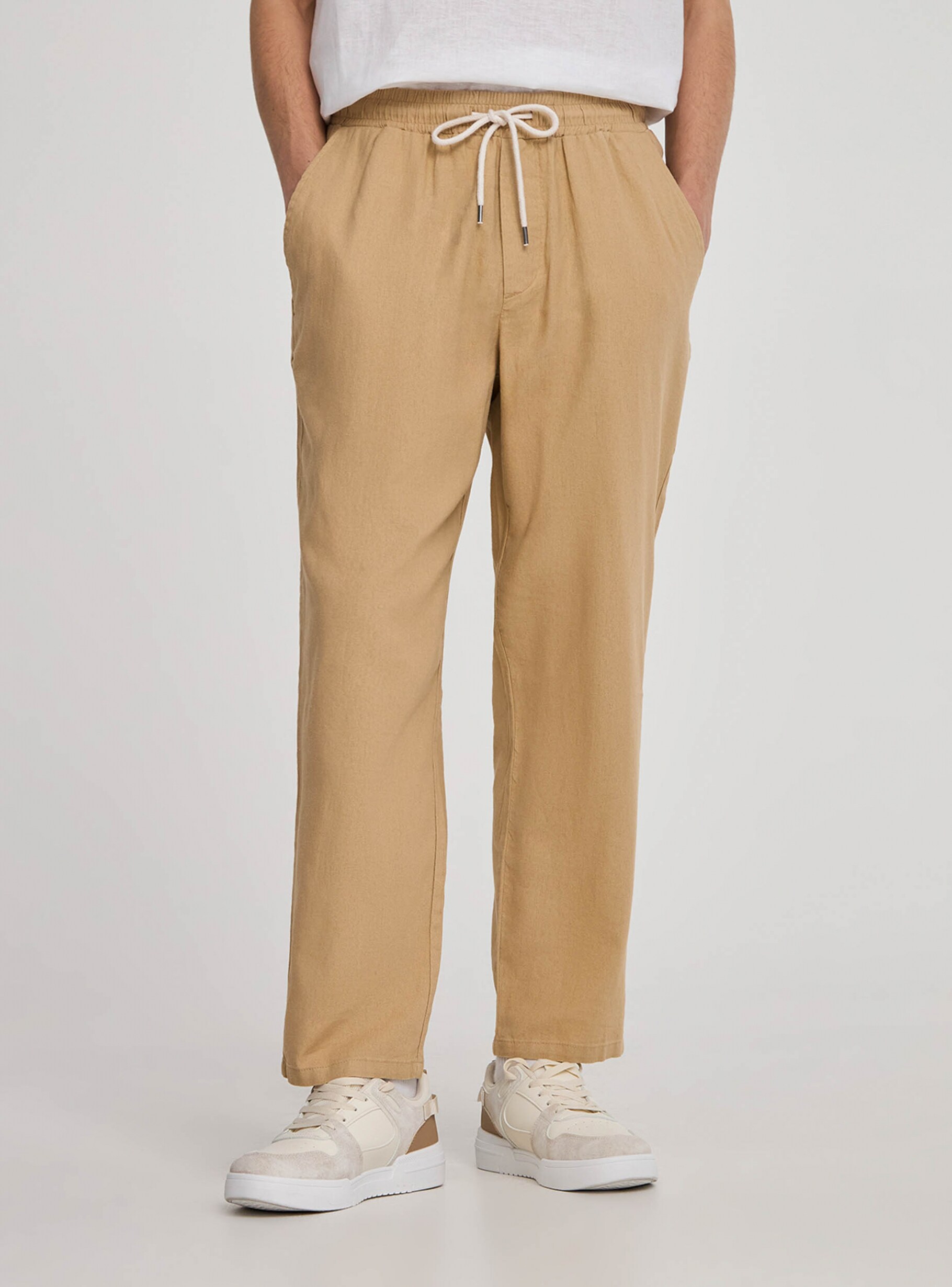 Beige light Plain linen trousers - Buy Online | Terranova