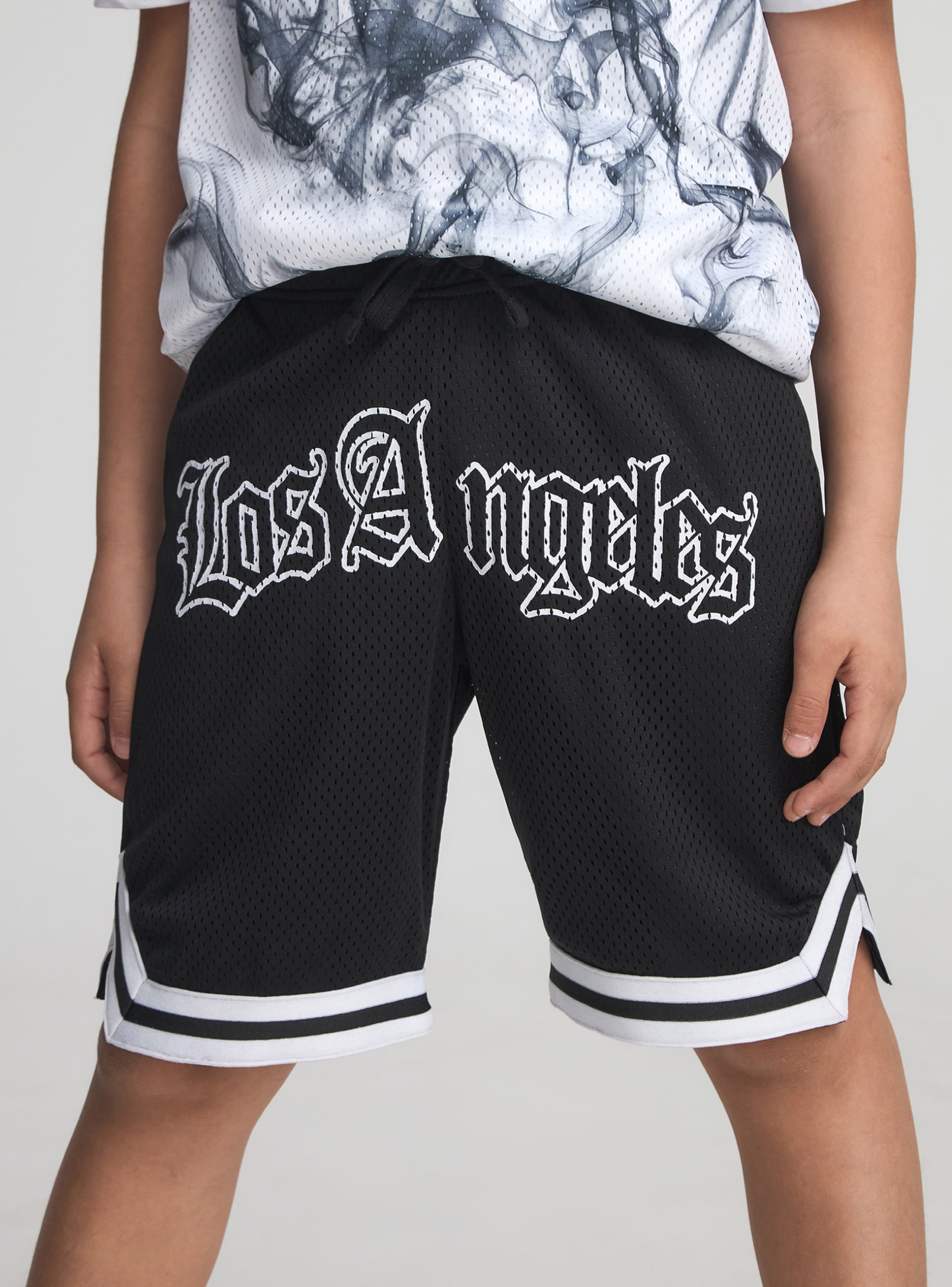 Black Mesh tracksuit shorts with Gothic print - Buy Online