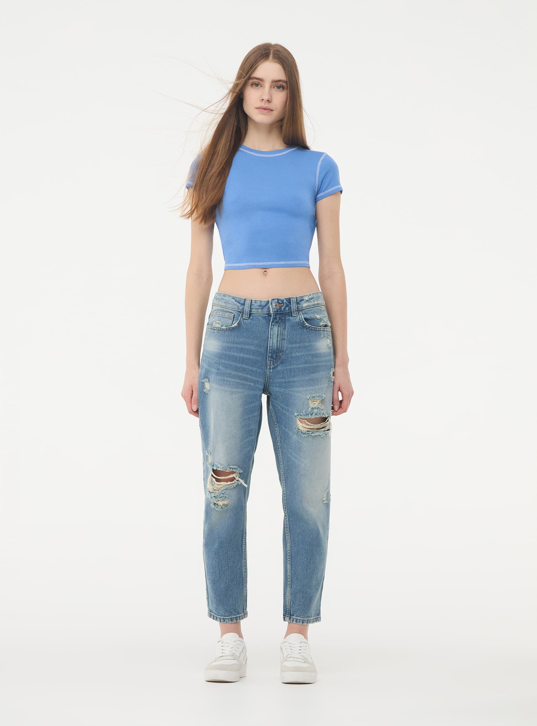 Ripped skinny mom jeans sale