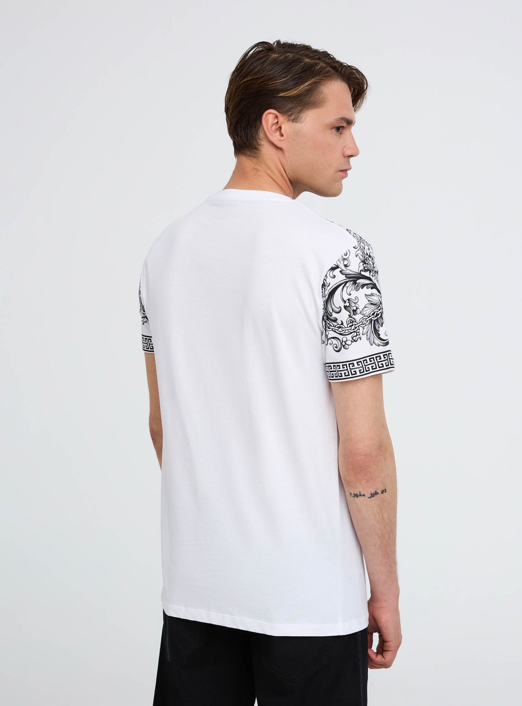 Optical white T-shirt with baroque print - Buy Online