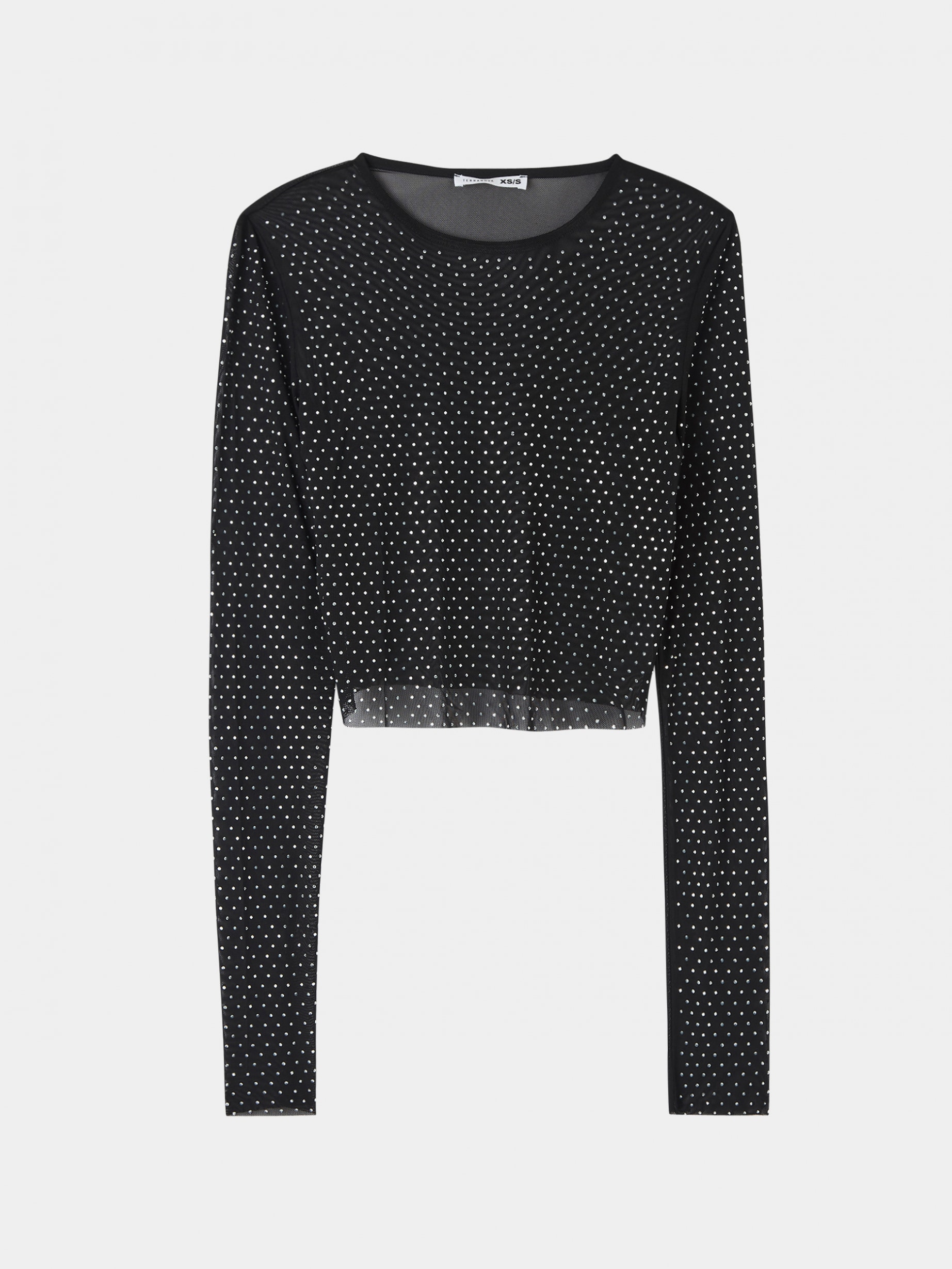 MO&Co. Women's Black Sheer Tulle Long Sleeve Mesh Top