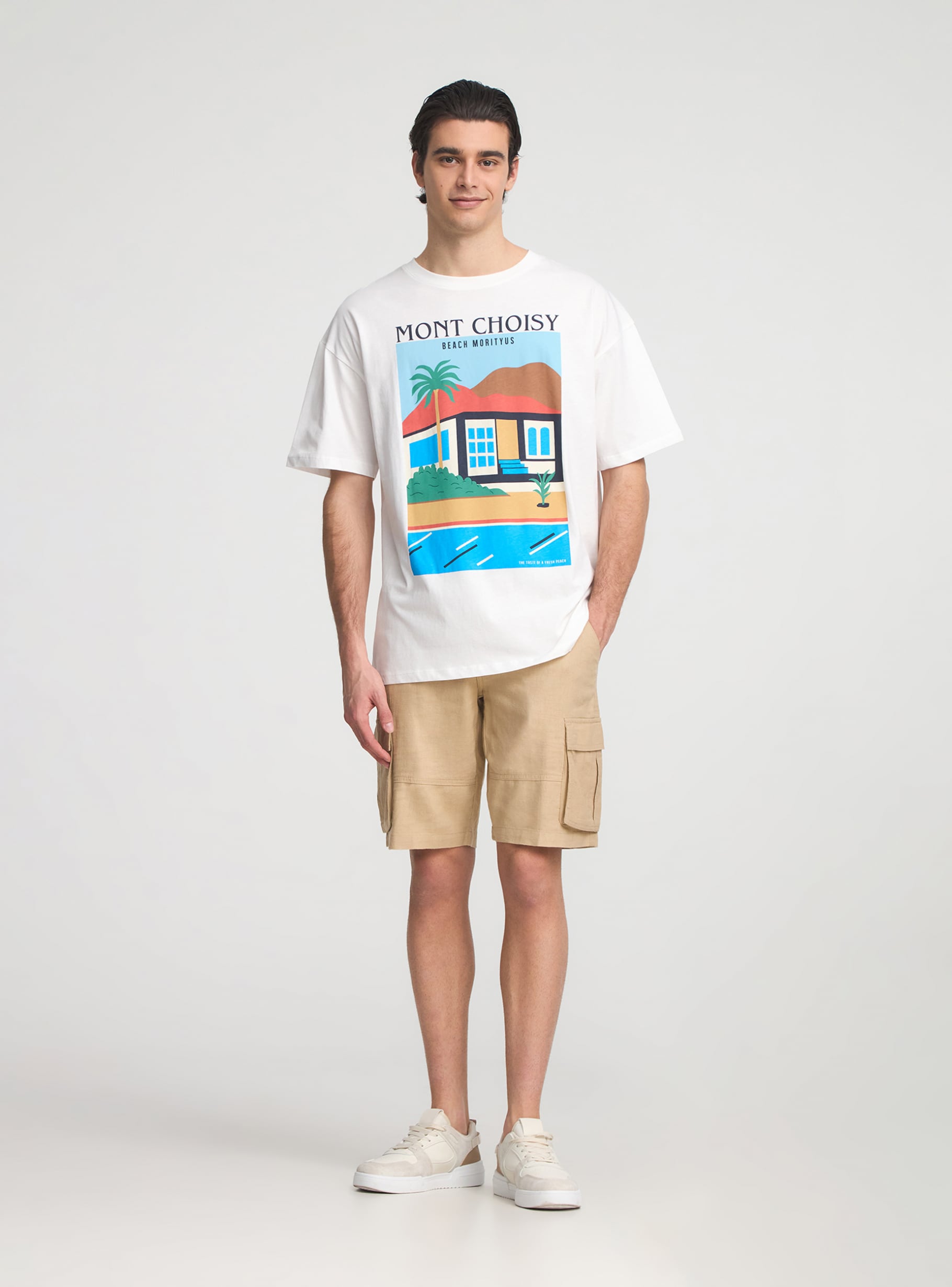 White wool Oversized abstract sea print T-shirt - Buy Online