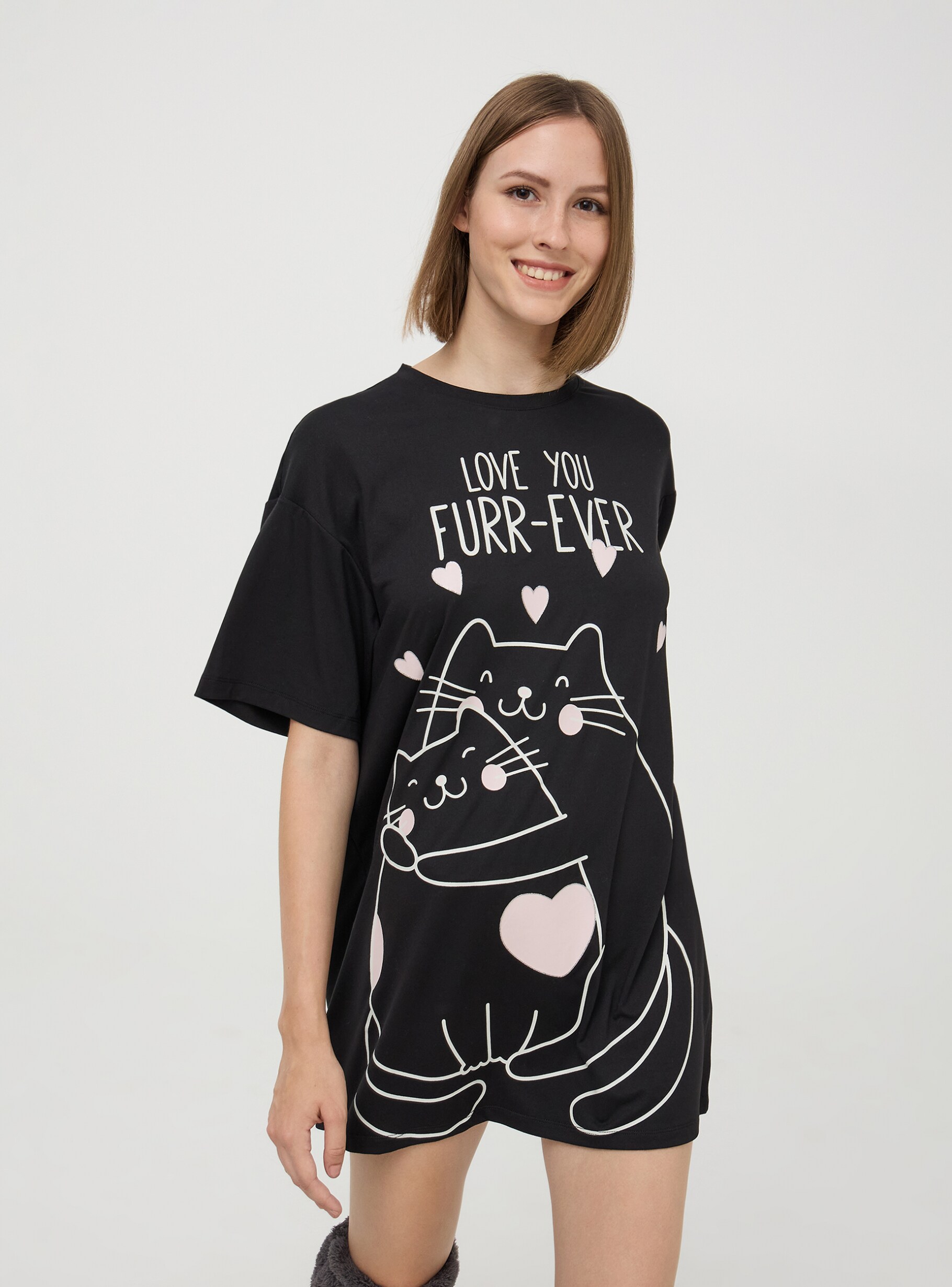 T shirt pigiama maxi stampa gatti Nero Acquista Online Terranova